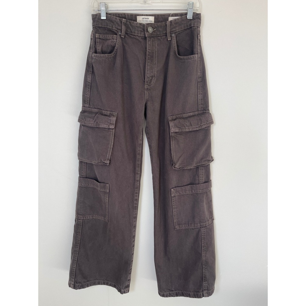 Cotton On Cargo Wide Leg Jean Dark Brown High Rise Utility Y2K Pants 4 US